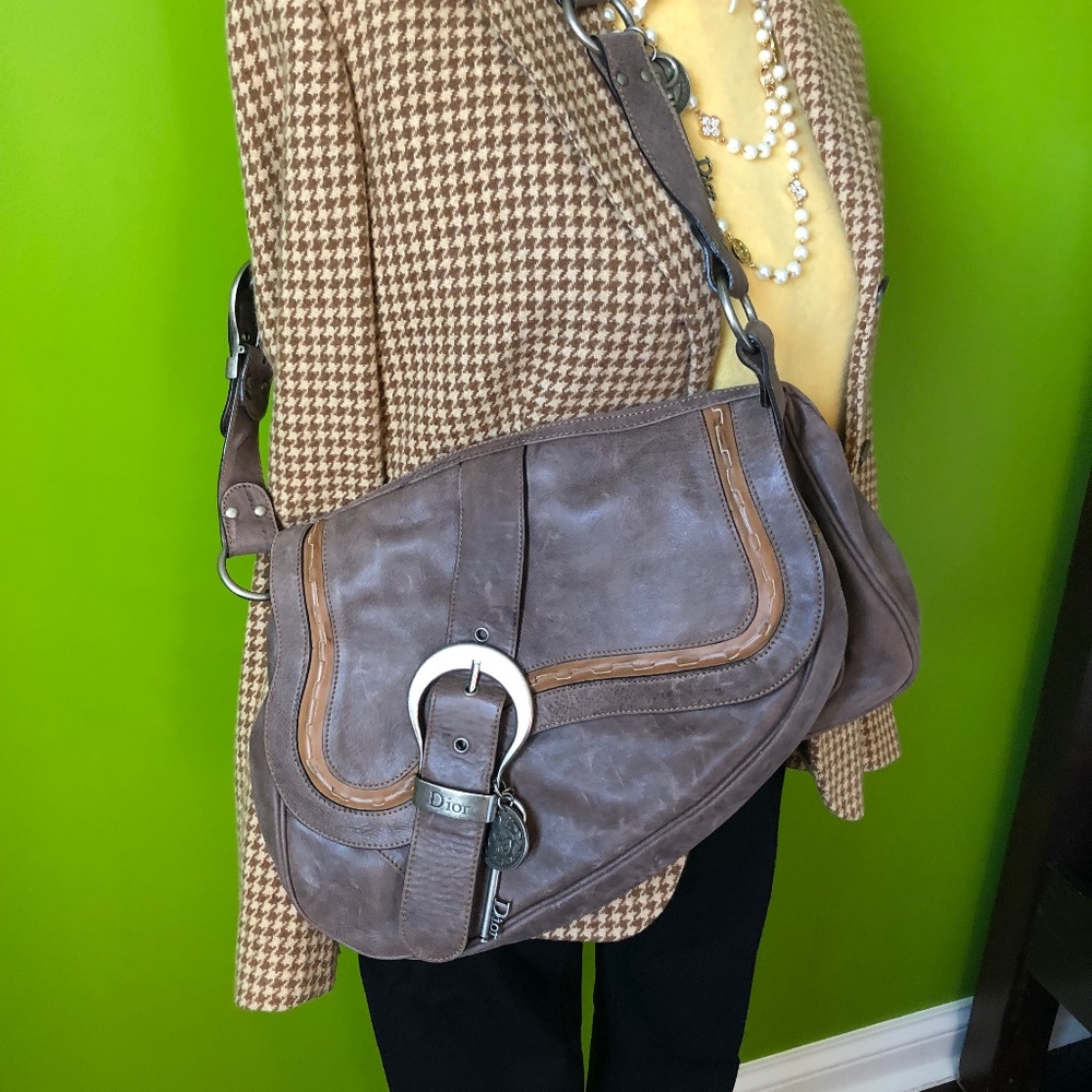 CHRISTIAN DIOR, a brown leather "Gaucho Large Double Saddle bag